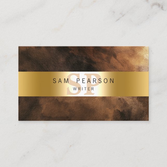Writer LiteraryArts Publishing Monogram GoldStripe Business Card (Front)