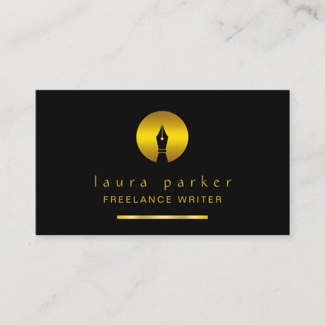 Writer Nib Gold Freelance Author Elegant Classic Business Card (Front)