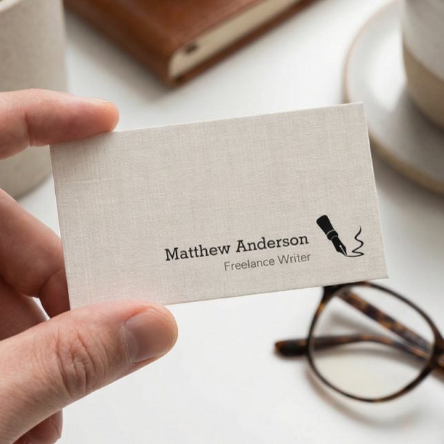 Writer Pen Symbol - Simple Elegant Linen Look Business Card (Creator Uploaded)