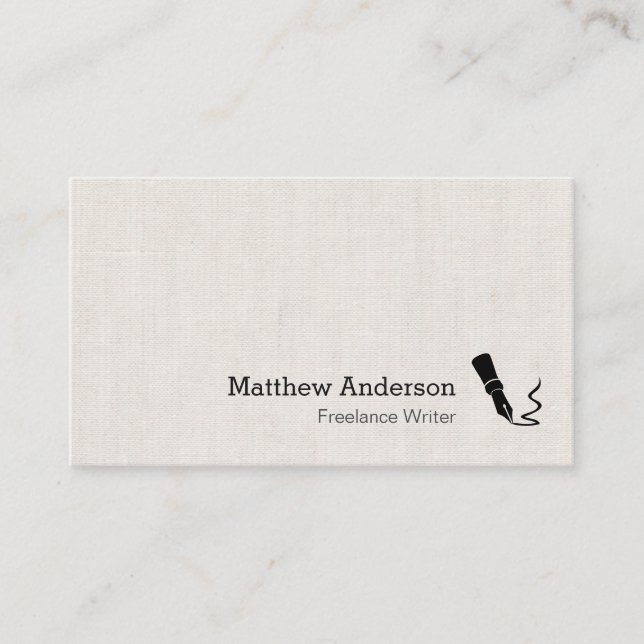 Writer Pen Symbol - Simple Elegant Linen Look Business Card (Front)