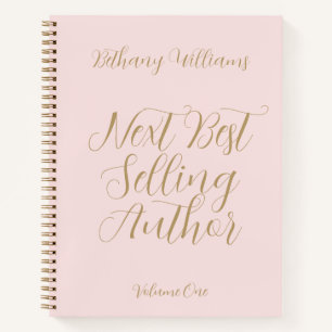 Writer’s Motivational Name Blush Script Gold Notebook