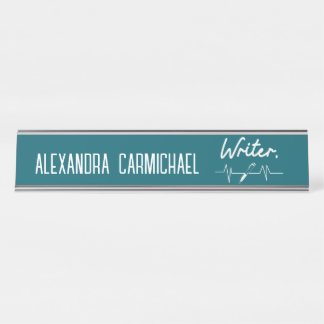 Writer Teal and White Name Plate