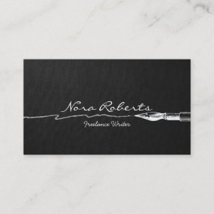 Writers Authors Black and White Dip Pen Dark Linen Business Card