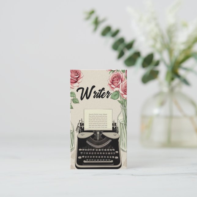 Writers Typewriter with Roses  Business Card (Standing Front)