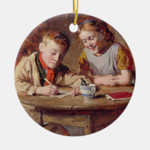 Writing a Letter (oil on panel) Ceramic Tree Decoration