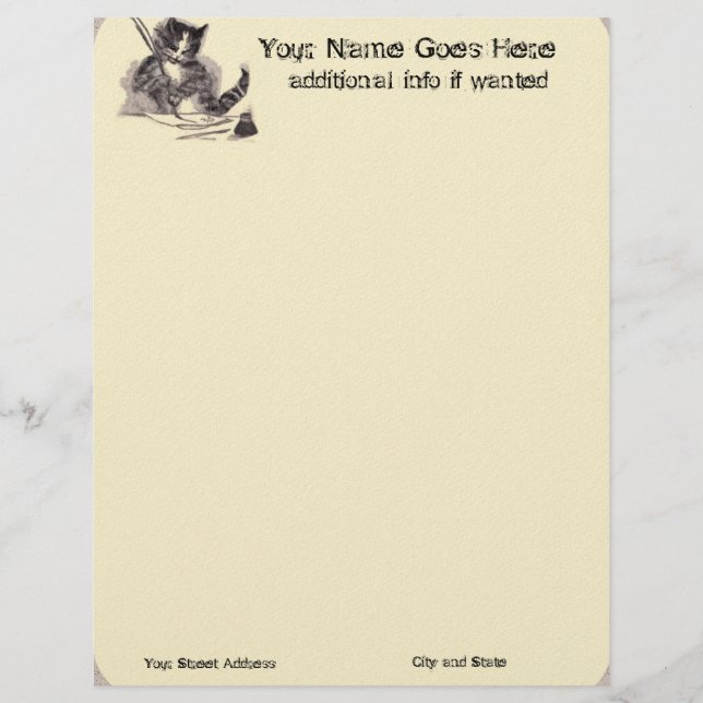 Writing Cat Stationery Custom Letterhead (Front)