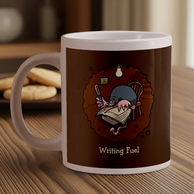 Writing Fuel Cute Cartoon Mole Writer In Burrow Large Coffee Mug (Creator Uploaded)