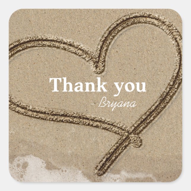 Writing in Sand Heart Beach Wedding Favour Sticker (Front)