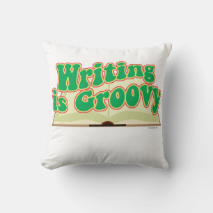 Writing Is Groovy Retro Author Cartoon Fun Cushion