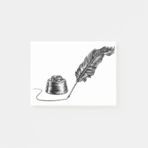 Writing Quill Feather Pen and Inkwell Post-it Notes