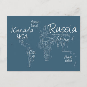 Writing Text Map of the World Map Postcard