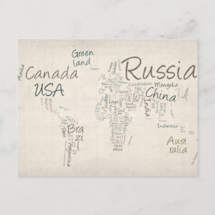 Writing Text Map of the World Map Postcard