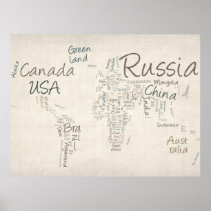 Writing Text Map of the World Map Poster