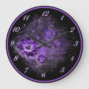 Written In Floral Night Glow Purple Wall Clock