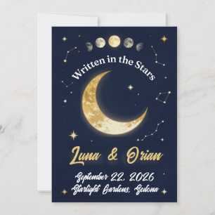 Written in the Stars Celestial Moon Wedding Navy Invitation