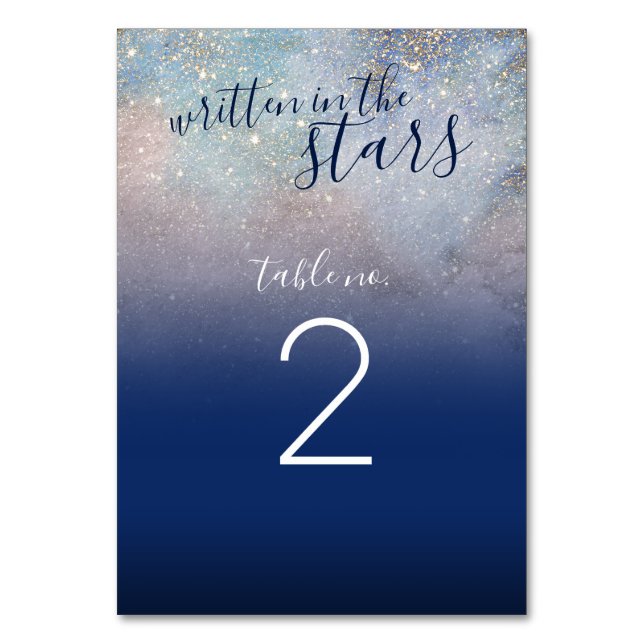 Written in the Stars Celestial Navy Galaxy Wedding Table Number (Front)