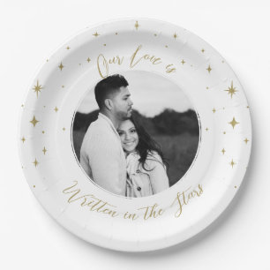 Written in the Stars Gold & White Celestial Photo Paper Plate