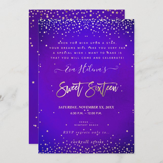 Written in the Stars Sweet 16, Ultra Violet Invitation (Front/Back)