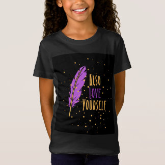 written in yellow and purple colour . T-Shirt