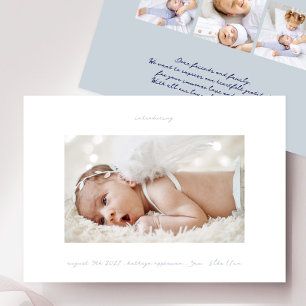 written sky blue ink introducing photo boy baby announcement