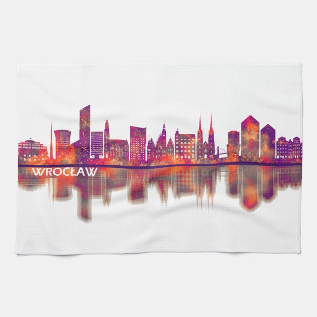Wroclaw Poland Skyline Tea Towel (Horizontal)