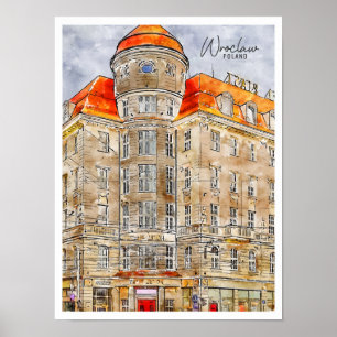 Wroclaw Poland vintage travel watercolor Postcard Poster