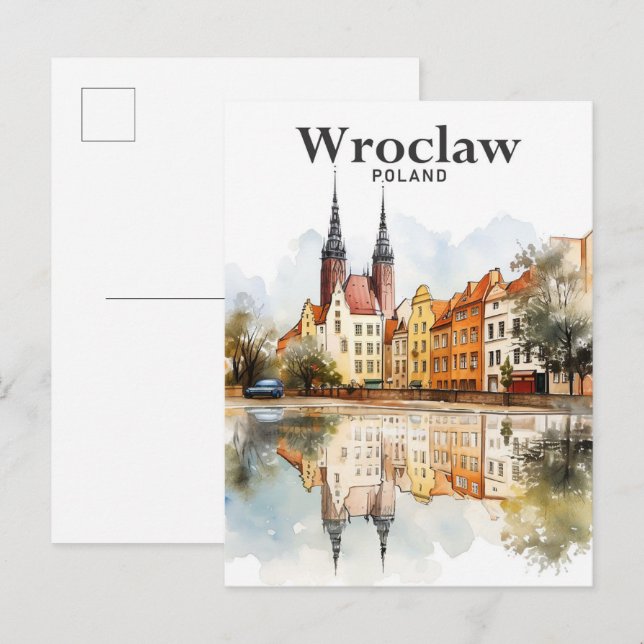 Wroclaw Poland Watercolor Painting Travel Postcard (Front/Back)
