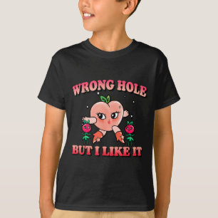 Wrong Hole Peach Naughty Cartoon Retro Adult Humor T-Shirt