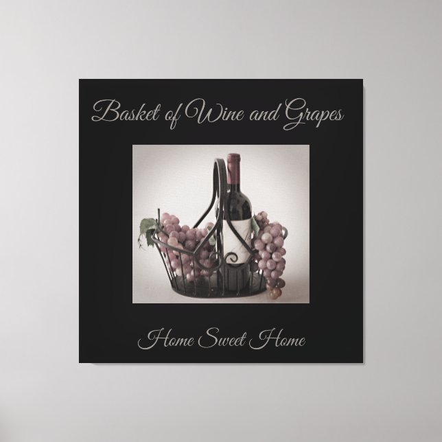 Wrought Iron Basket of Wine and Grapes  Canvas Print (Front)