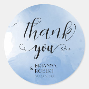 Wtercolor Blue Wedding Thank You Round Sticker