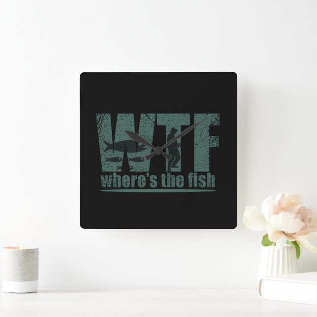 WTF where's the fish funny fishing Square Wall Clock (Home)