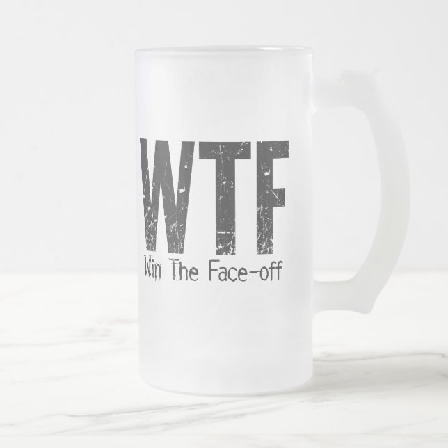 WTF: Win The Face-off (Hockey) Frosted Glass Beer Mug (Right)