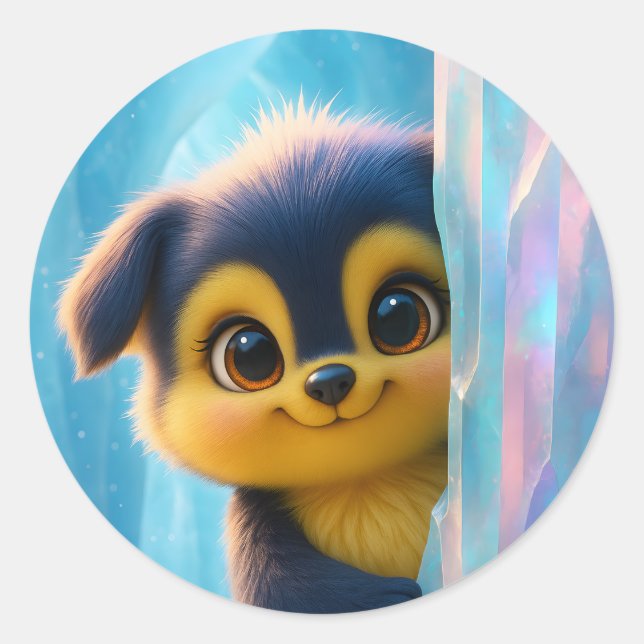 Wuffoo Molli Cute Kawaii Puppy Ice cave Classic Round Sticker (Front)