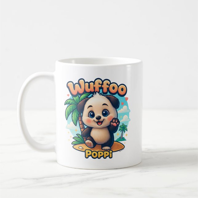 Wuffoo Poppi Cute Kawaii Puppy Tropical Island Coffee Mug (Left)