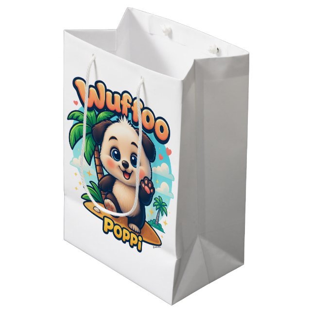 Wuffoo Poppi Cute Kawaii Puppy Tropical Island Medium Gift Bag (Front Angled)