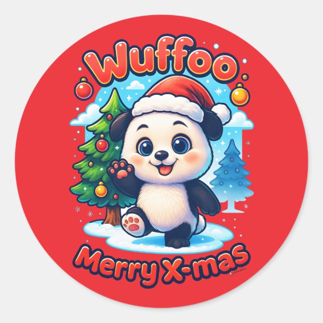 Wuffoo Poppi Merry X-mas Kawaii 3D Holiday Classic Round Sticker (Front)