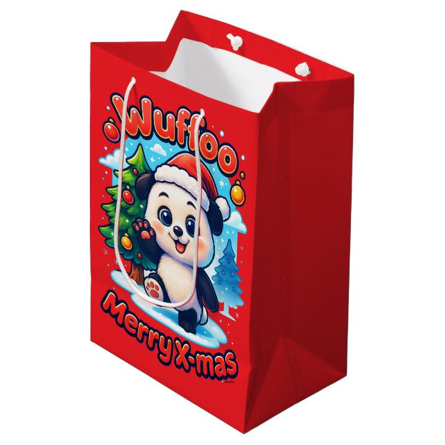 Wuffoo Poppi Merry X-mas Kawaii 3D Holiday Medium Gift Bag (Front Angled)