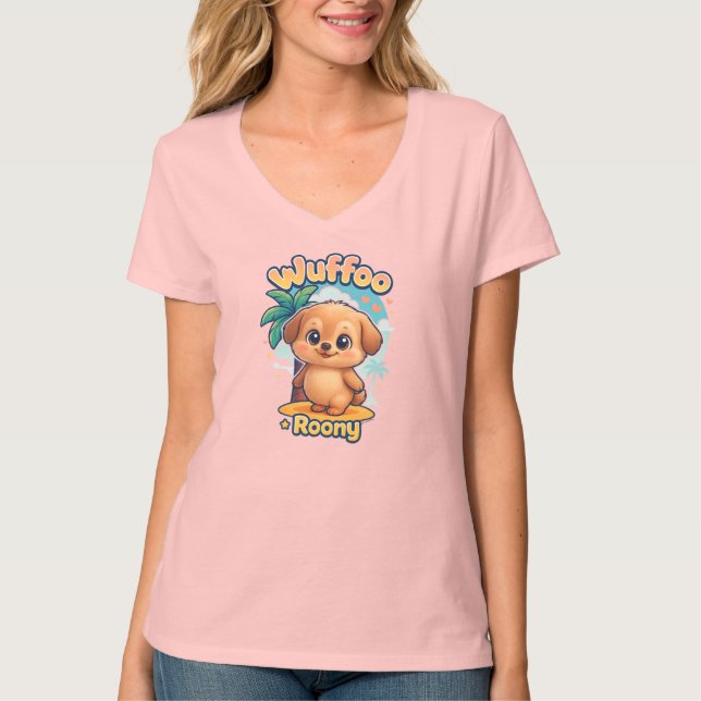 Wuffoo Roony Cute Kawaii Puppy Tropical Island T-Shirt (Front)