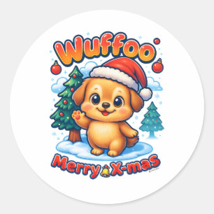 Wuffoo Roony Merry X-mas Kawaii 3D Holiday Classic Round Sticker