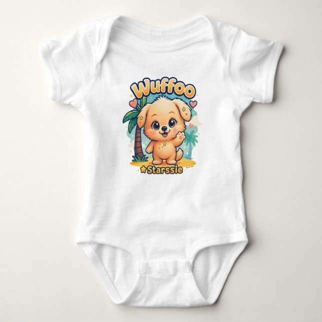 Wuffoo Starssie Kawaii Puppy Tropical Island Baby Bodysuit (Front)