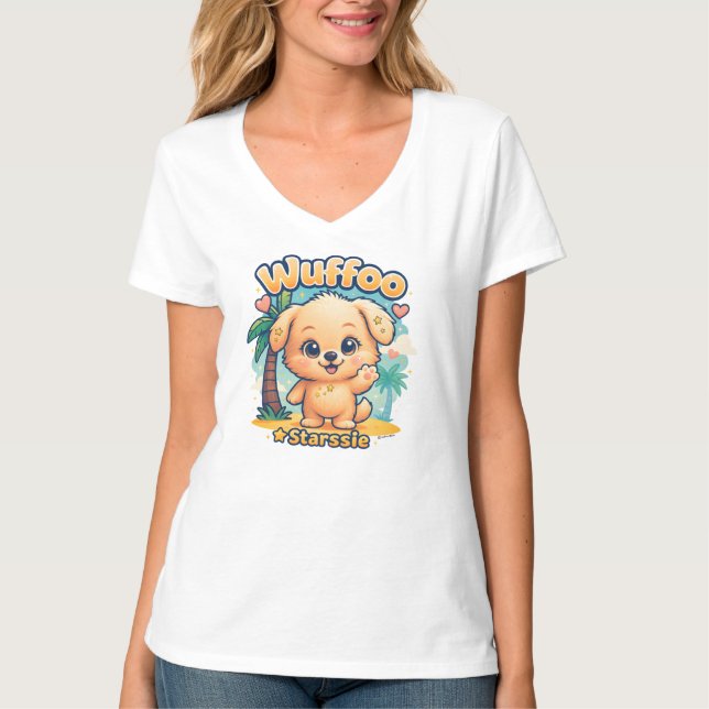 Wuffoo Starssie Kawaii Puppy Tropical Island T-Shirt (Front)