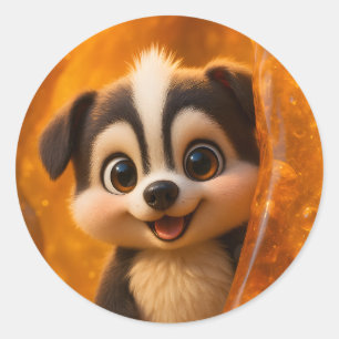 Wuffoo Surffie Cute Kawaii Puppy Amber Classic Round Sticker