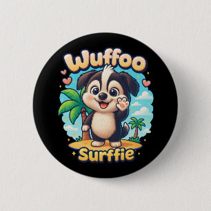Wuffoo Surffie Cute Kawaii Puppy Tropical Island 6 Cm Round Badge