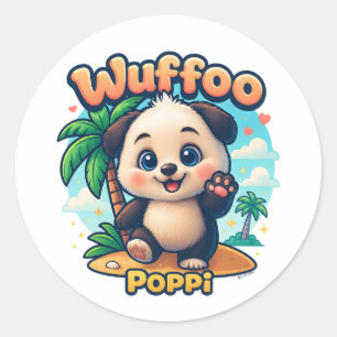 Wuffoo Surffie Cute Kawaii Puppy Tropical Island Classic Round Sticker