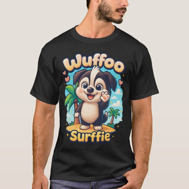 Wuffoo Surffie Cute Kawaii Puppy Tropical Island T-Shirt (Front)