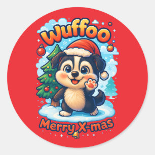 Wuffoo Surffie Merry X-mas Kawaii 3D Holiday Classic Round Sticker