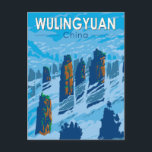 Wulingyuan Scenic Area China Travel Art Vintage Postcard<br><div class="desc">Wulingyuan Scenic Area in a vector art style. Sprawling scenic area featuring a unique landscape of sandstone pillars,  streams,  pools & falls.</div>