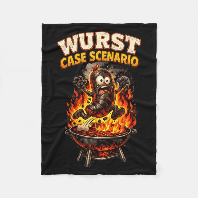 Wurst Case Scenario Funny Saying Bbq Lover Humour Fleece Blanket (Front)