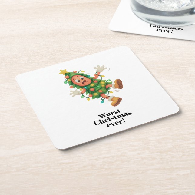 Wurst Christmas ever! Funny  Salami  Square Paper Coaster (Angled)