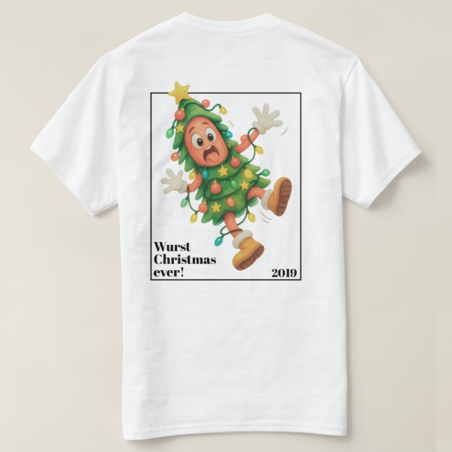 Wurst Christmas ever! Funny  Salami  T-Shirt (Design Back)